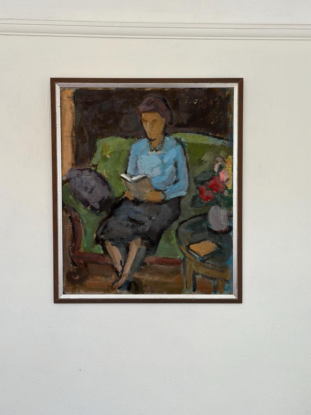 Original Oil On Canvas – “Woman Reading Book” By Sven Gillgren – Vintage & Framed – 70 × 59.5 Cm (27.6" × 23.4") photo Art
