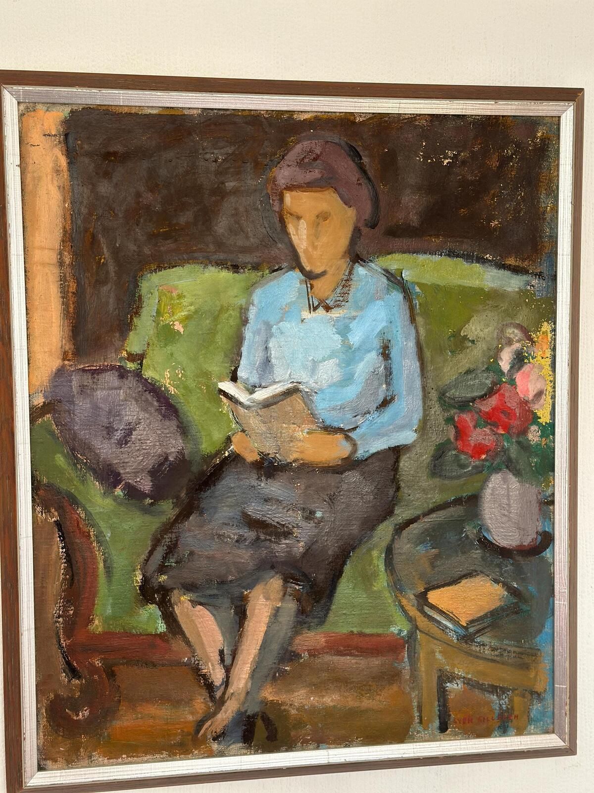 Original Oil On Canvas – “Woman Reading Book” By Sven Gillgren – Vintage & Framed – 70 × 59.5 Cm (27.6" × 23.4") photo buy