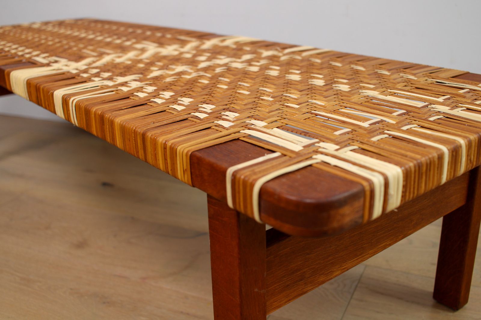 A Vintage Mid Century Danish Borge Mogensen 5272 Rattan Coffee Table/Bench photo vintage