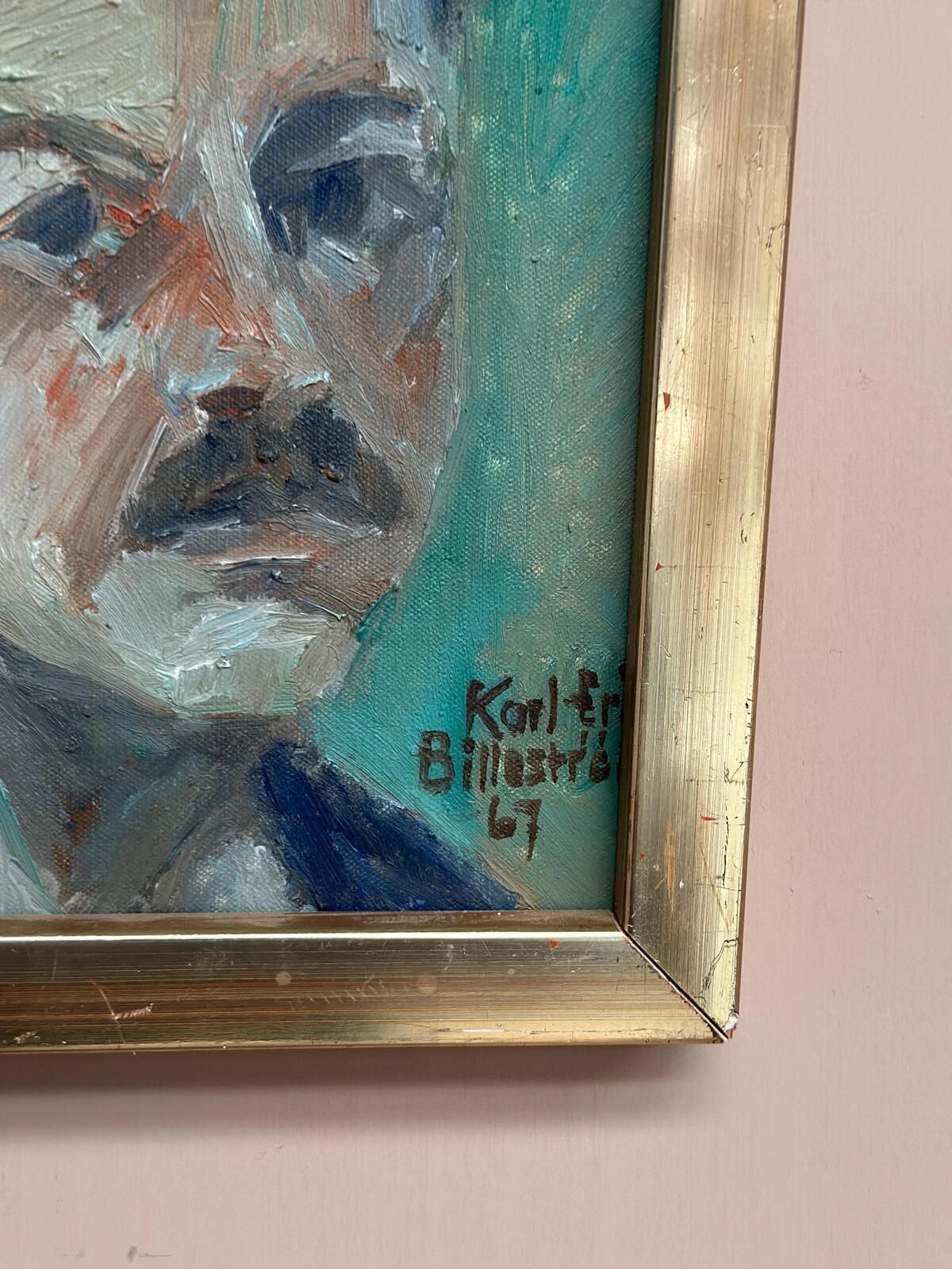 Original Swedish Oil On Canvas – “Portrait Of A Man” By Carl Erik Billeström –  1967 – Vintage & Framed – 22 × 26 Cm (8.7" × 10.2") photo buy