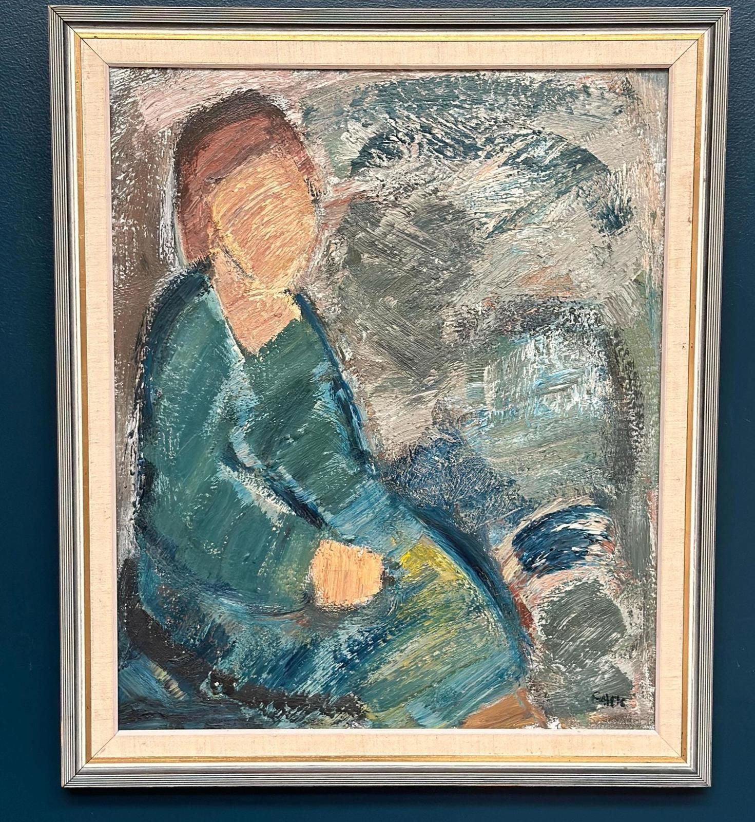 Original Mid Century Swedish Oil On Canvas – “Woman” By Gösta Falck – Vintage & Framed – 71 × 84 Cm (28" × 33.1") photo furniture