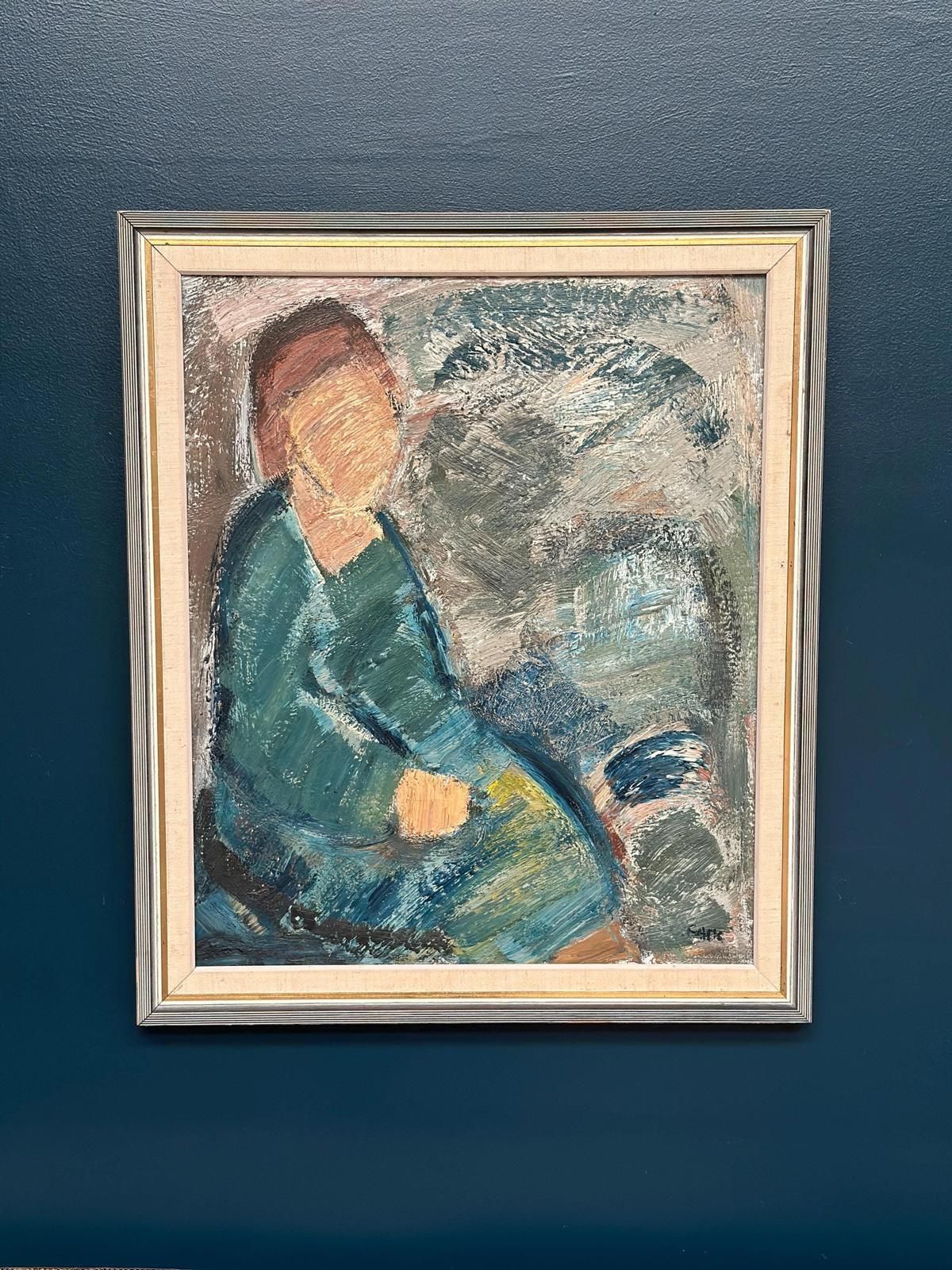Original Mid Century Swedish Oil On Canvas – “Woman” By Gösta Falck – Vintage & Framed – 71 × 84 Cm (28" × 33.1") photo for sale