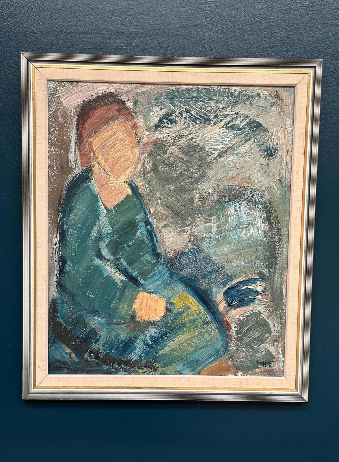 Art Original Mid Century Swedish Oil On Canvas – “Woman” By Gösta Falck – Vintage & Framed – 71 × 84 Cm (28" × 33.1") photo