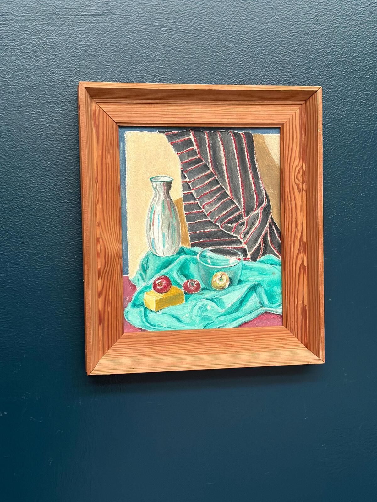 Original Swedish Oil On Panel – “Still Life With Fruits And Vase” By Sune Lindahl – Vintage & Framed – 30 × 35 Cm (11.8" × 13.8") photo Art