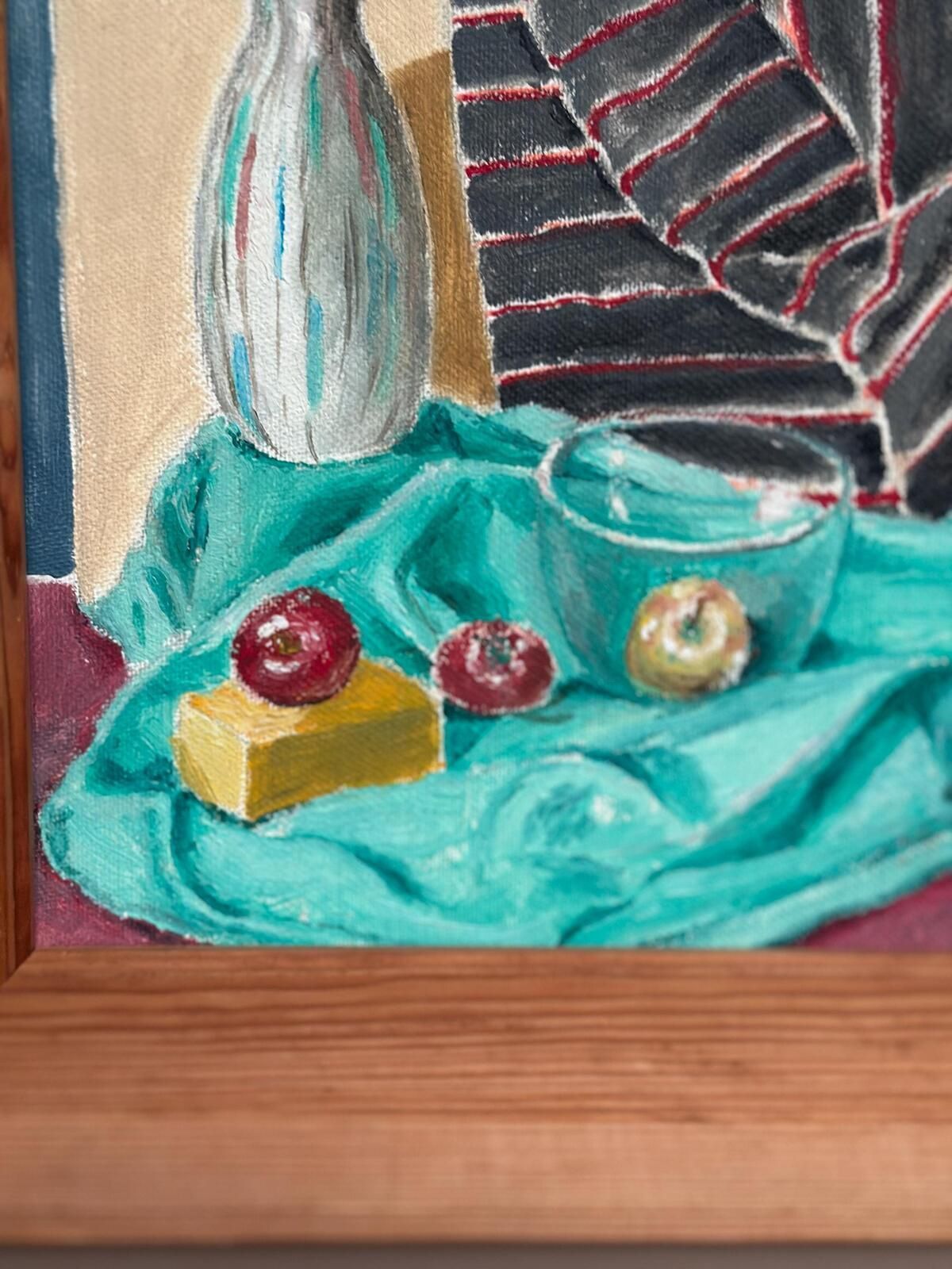 photo vintage Original Swedish Oil On Panel – “Still Life With Fruits And Vase” By Sune Lindahl – Vintage & Framed – 30 × 35 Cm (11.8" × 13.8")