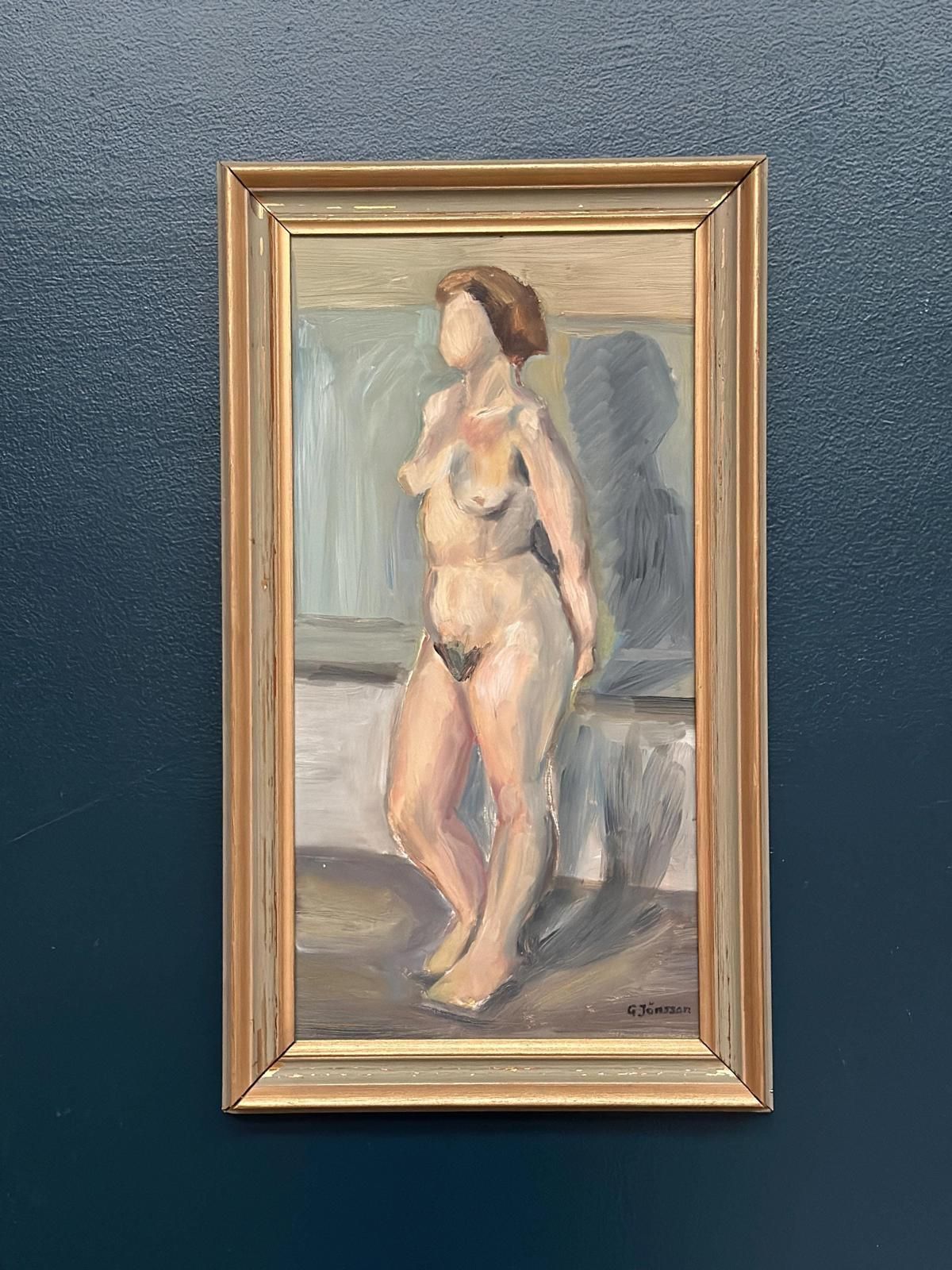Original Mid Century Swedish Oil On Panel – “Woman” By Gunnar Jonsson – Vitnage & Framed – 53 × 31 Cm (20.9" × 12.2") photo vinterior