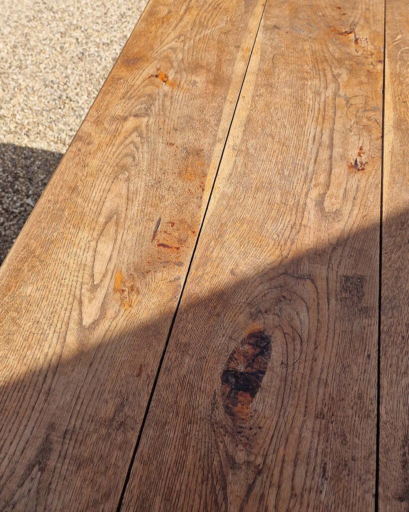 photo vintage Rustic German Oak Trestle Table & Bench Set
