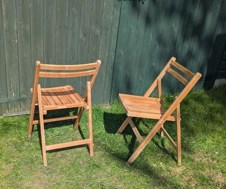 Pair Of Vintage Mod Beech Folding Garden Chairs photo vintage