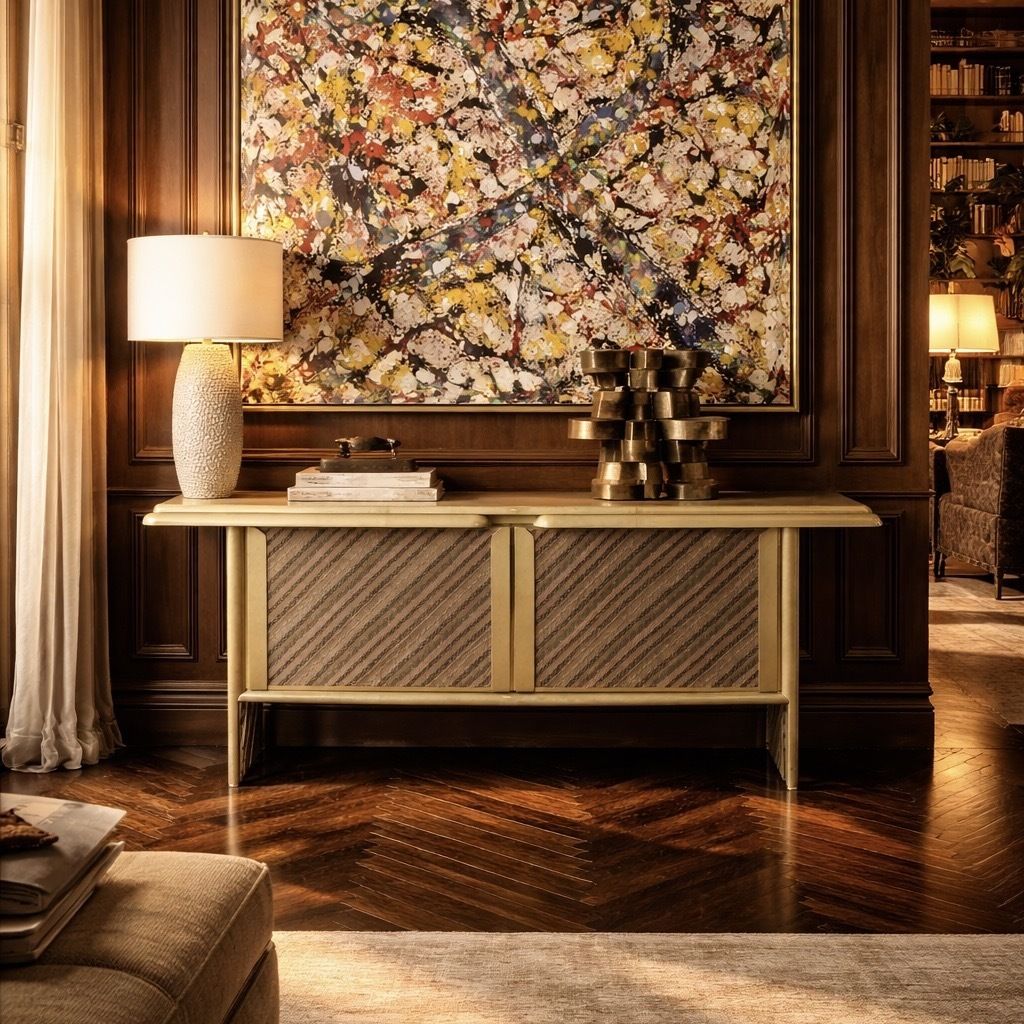 Sideboard In Parchment And Missoni Fabric By Angelo Mazzola For Salpol, 1980 photo furniture