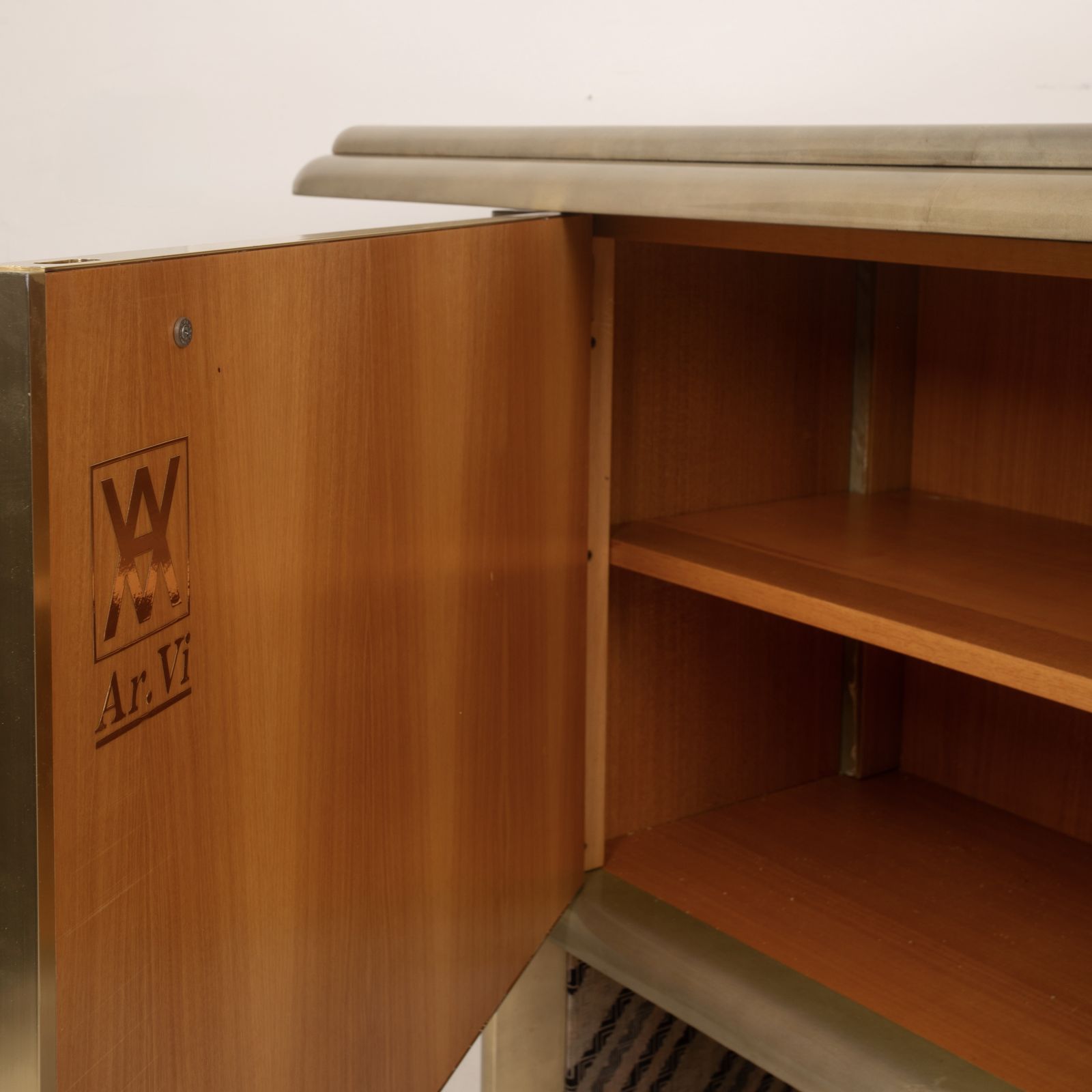 photo furniture Sideboard In Parchment And Missoni Fabric By Angelo Mazzola For Salpol, 1980