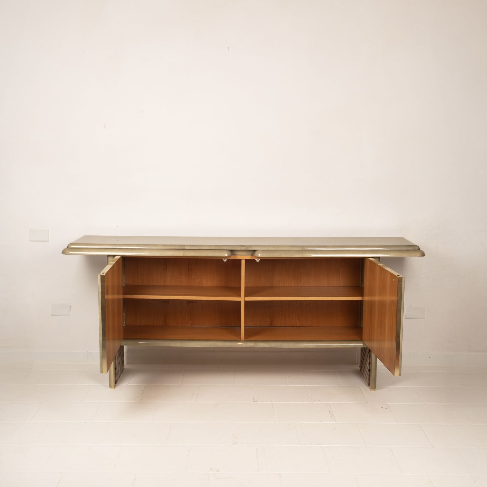 Furniture Sideboard In Parchment And Missoni Fabric By Angelo Mazzola For Salpol, 1980 photo