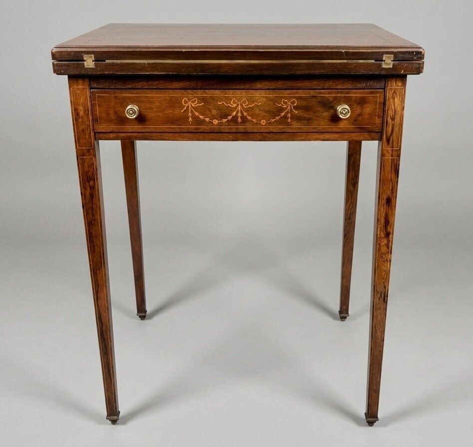Edwardian Rosewood And Satinwood Inlaid Envelope Top Card Table photo furniture
