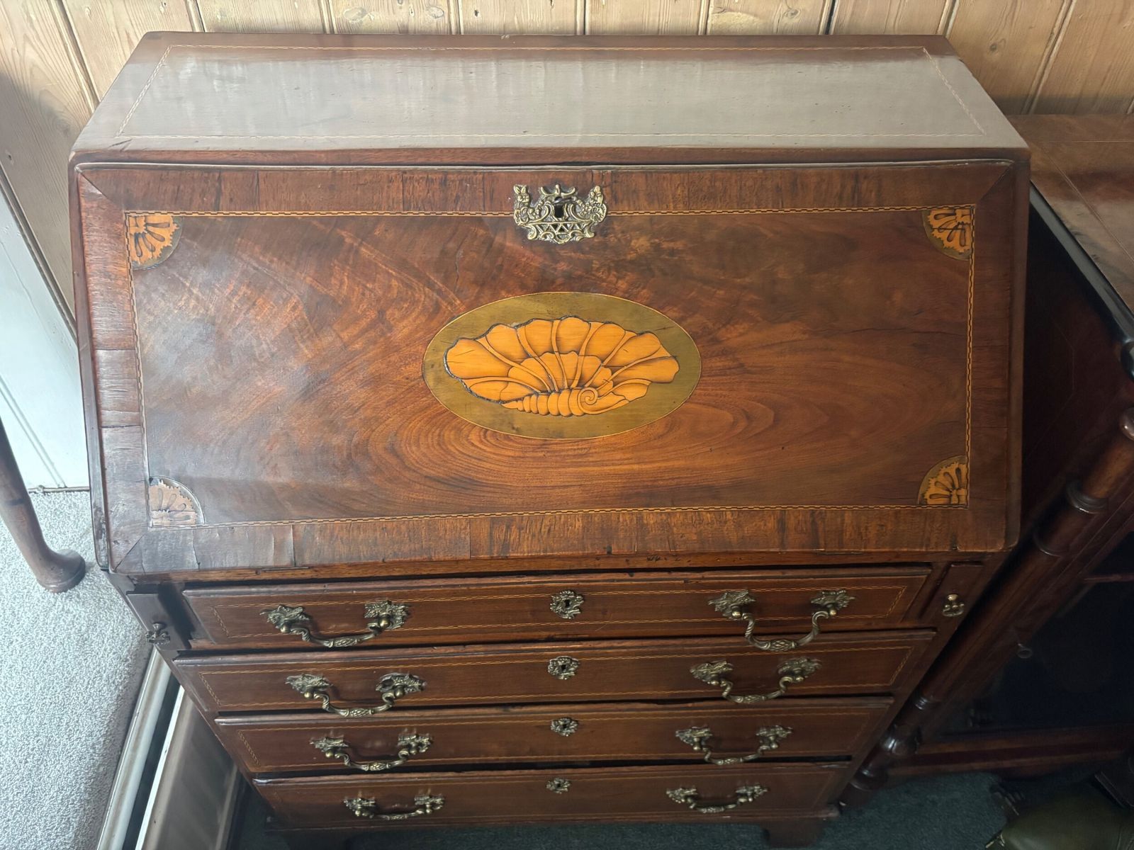 475.0 Fine Quality Small George III Mahogany And Satinwood Inlaid Bureau photo