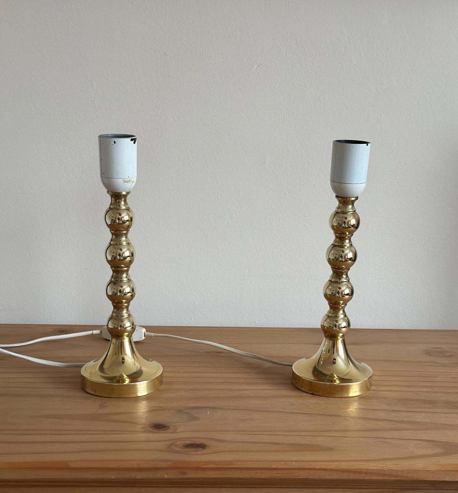 Pair Of Mid Century Swedish Brass Lamps With French Scallop Shades