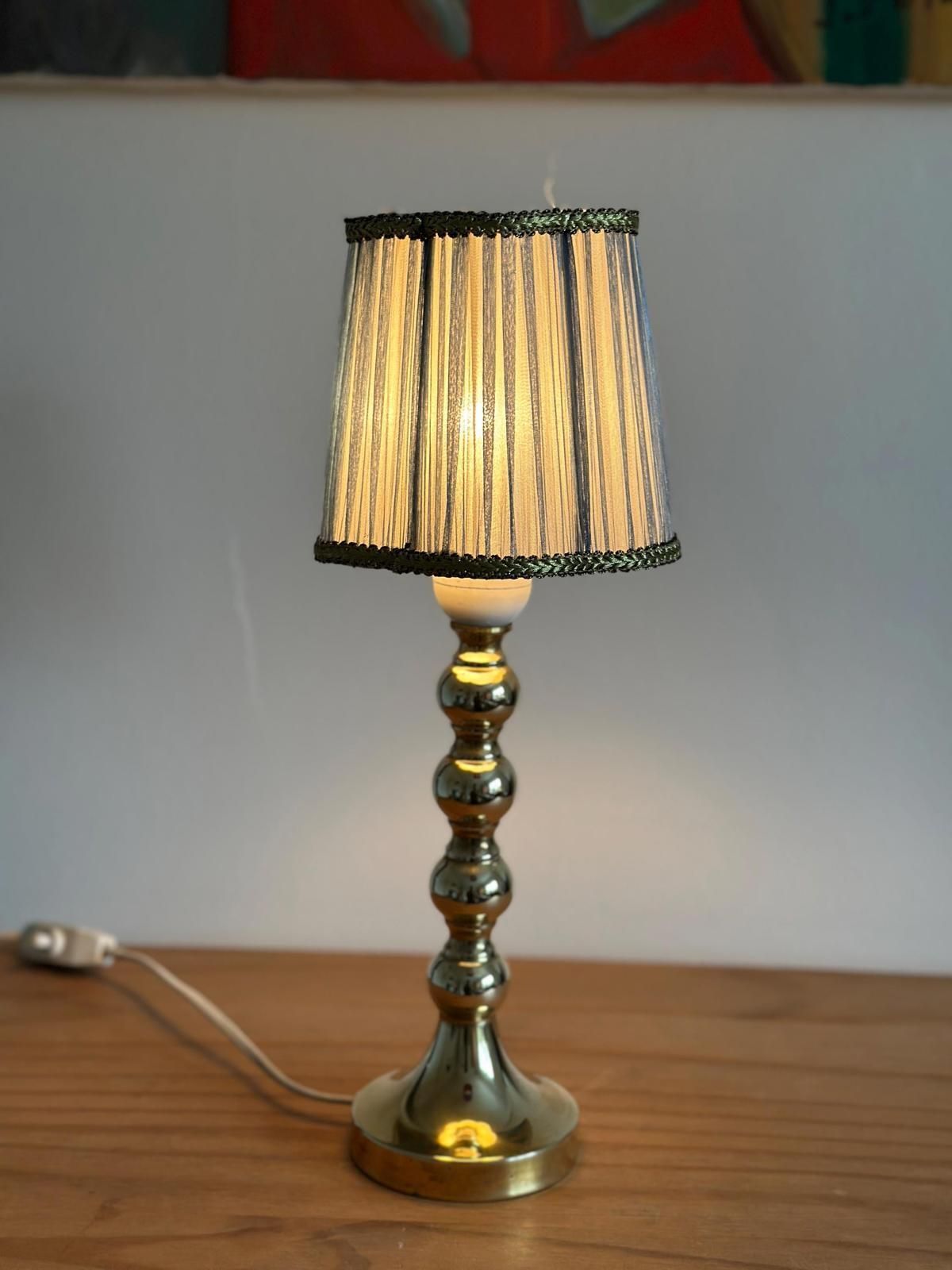 Pair Of Mid Century Swedish Brass Lamps With French Scallop Shades photo furniture