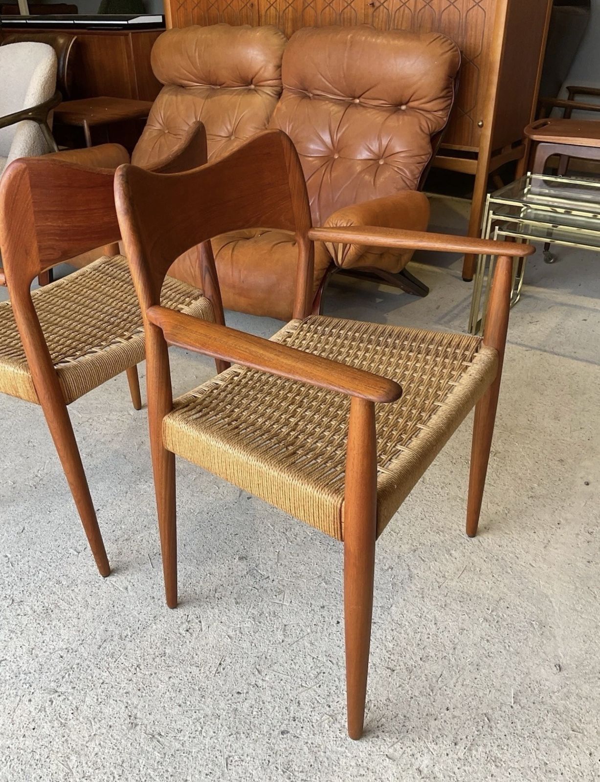 Furniture Set Of 2 Danish Carver Dining Chairs By Arne Hovmand Olsen For Mogens Kold photo
