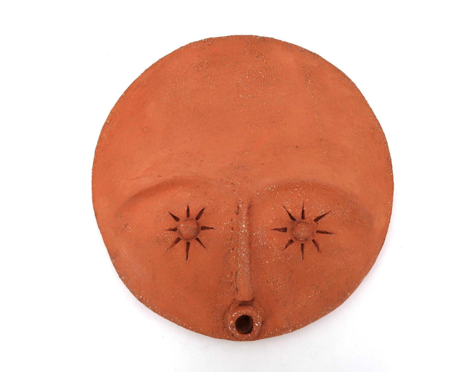 Terracotta Wall Mask, African Inspired, 1980s / Ceramic, Folk, Home Decor, Orange