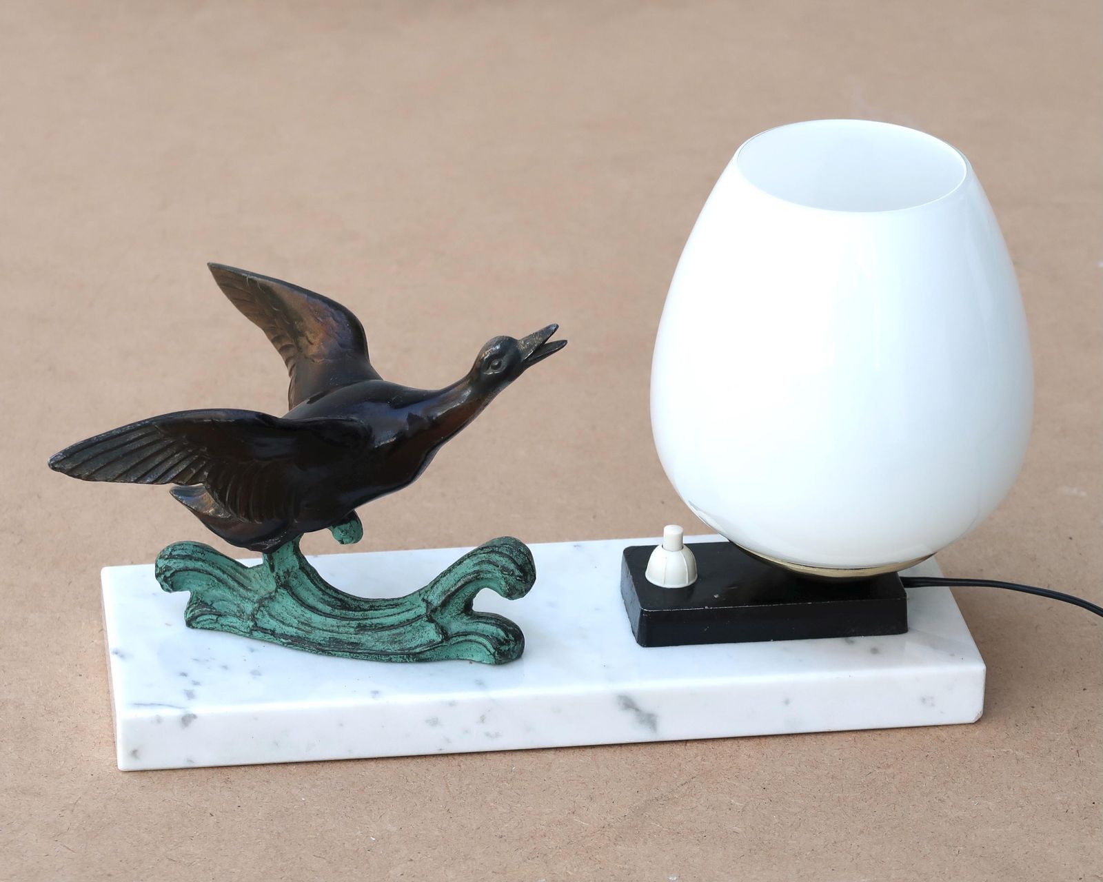 photo furniture French Art Deco Table Lamp With Duck Statue, Marble Base, 1930s / France, Vintage, Home Decor, Sculpture, Lighting, Art, Bird, Animal