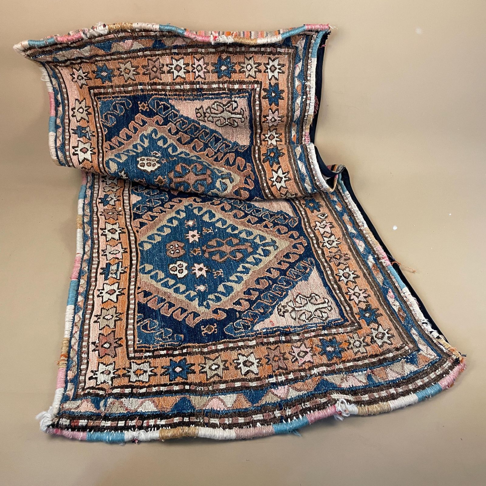 Blue Pink Cushion Cover Large Kilim Style Pillow Geometric Handwoven Rug Textile Middle Eastern Pillow Cover Sofa Decor Accent Pillow photo 225.0