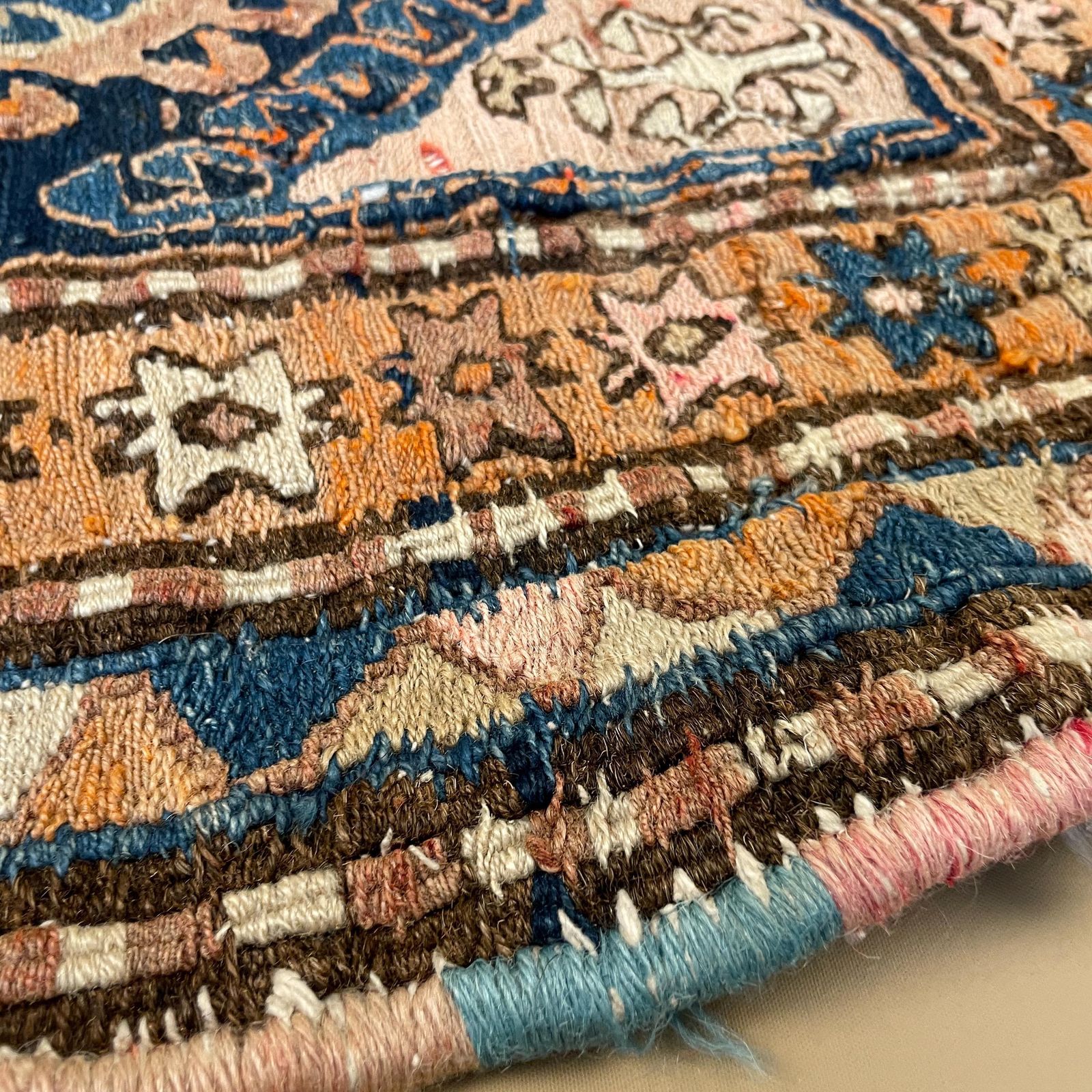 Blue Pink Cushion Cover Large Kilim Style Pillow Geometric Handwoven Rug Textile Middle Eastern Pillow Cover Sofa Decor Accent Pillow photo vintage