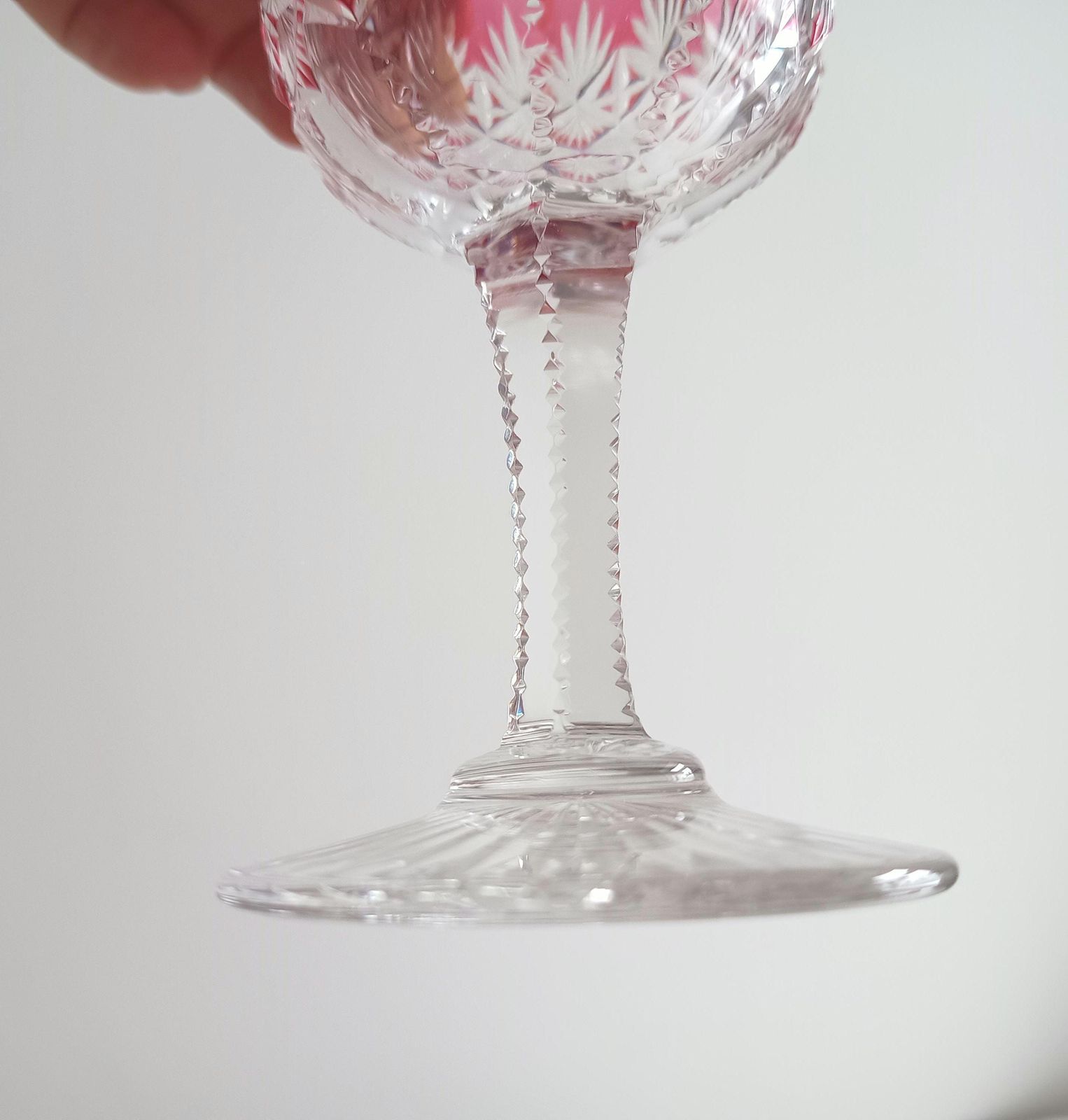 Art Deco English Cut Crystal Wine Glasses: 5 Strawberry Pink, Walsh Walsh, Birmingham 1930s photo buy