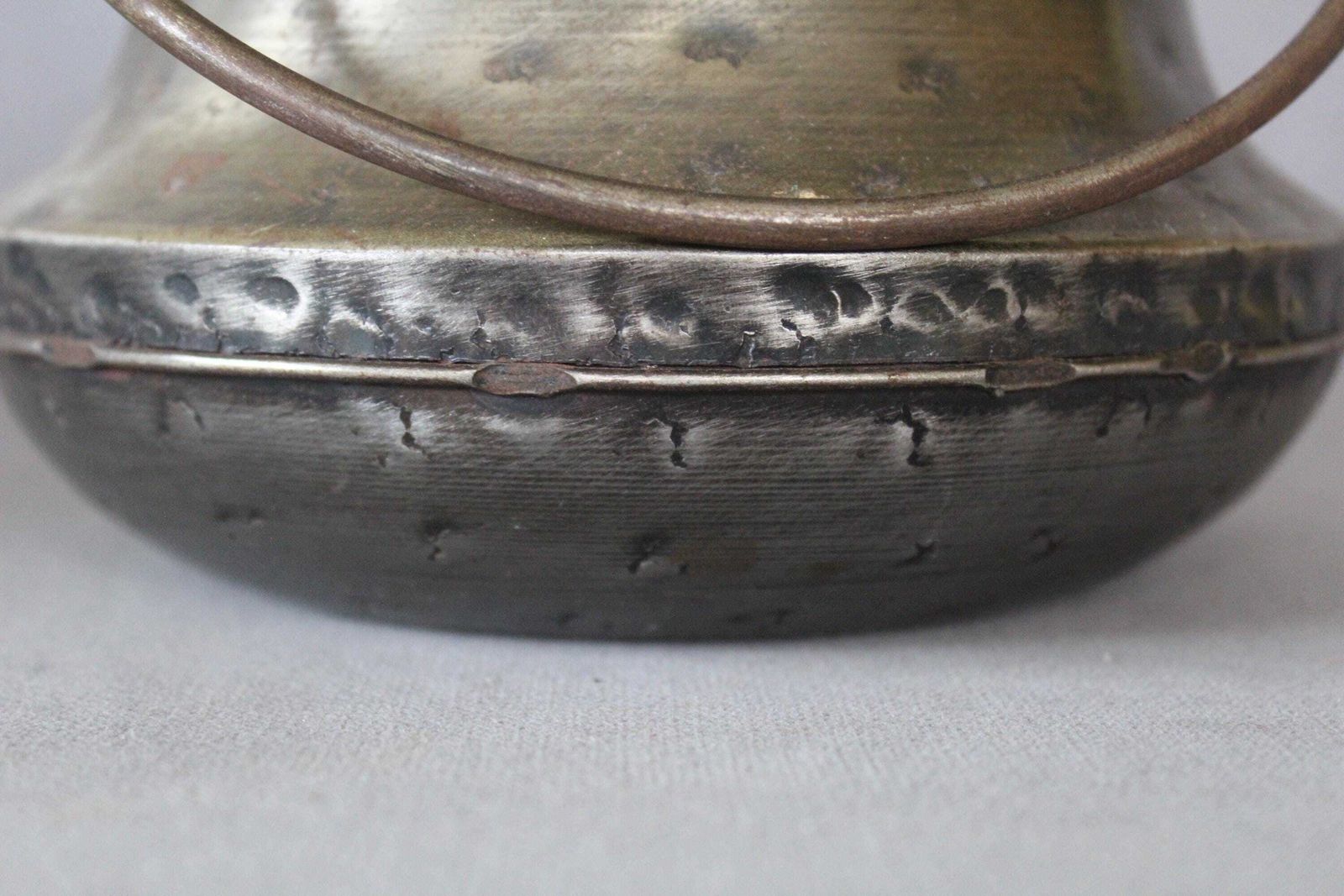 Large Vintage Iron And Metal Cauldron Pot Or Planter, Iron Handle, Folk Art Style, Rustic Design, Embossed, Jardiniere, Home Garden Decor photo for sale