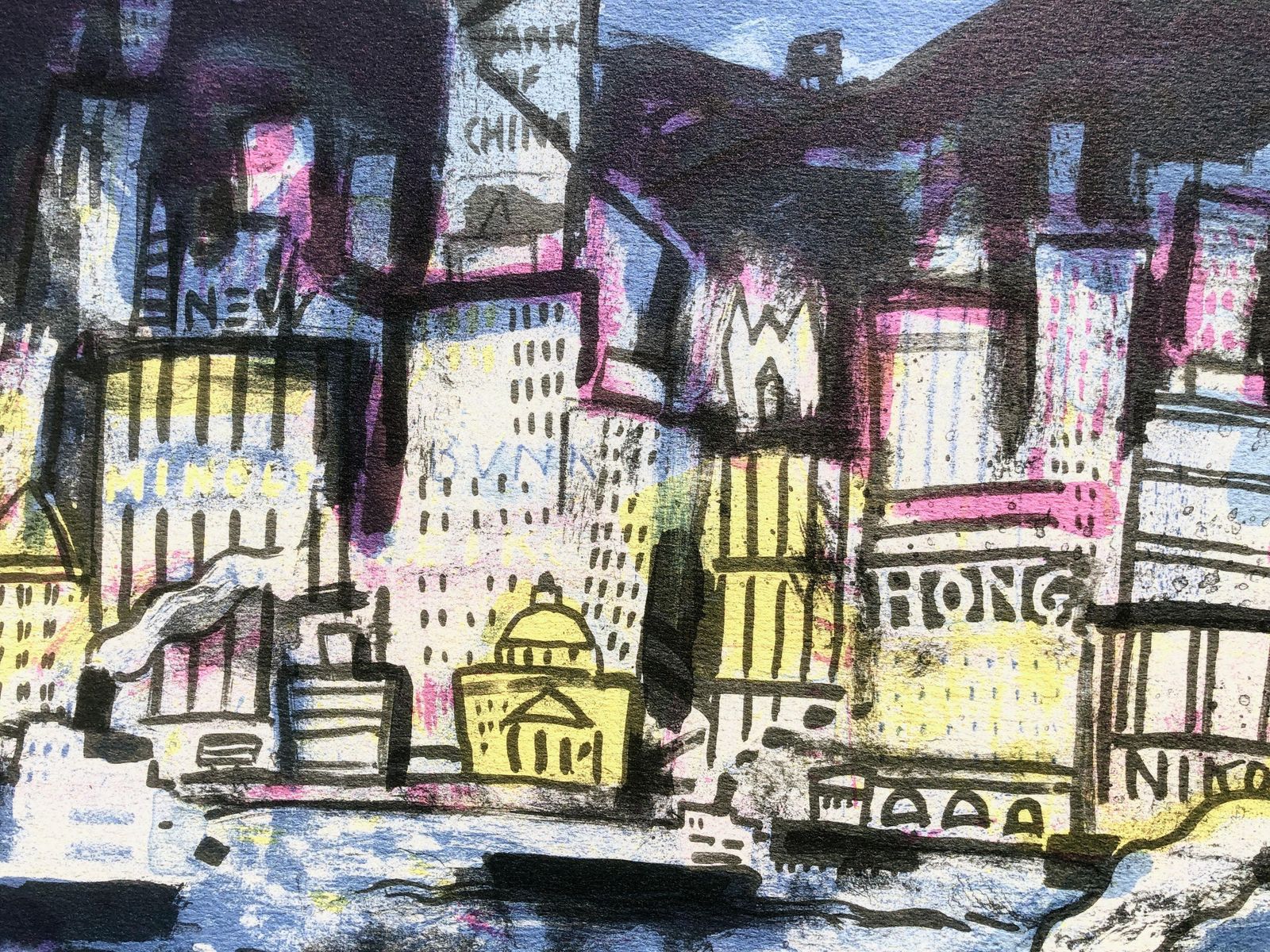 Ramon Moscardo Fernandez Hong Kong Harbor Color Lithograph Signed Numbered Large Urban Skyline Print 1990s photo vinterior