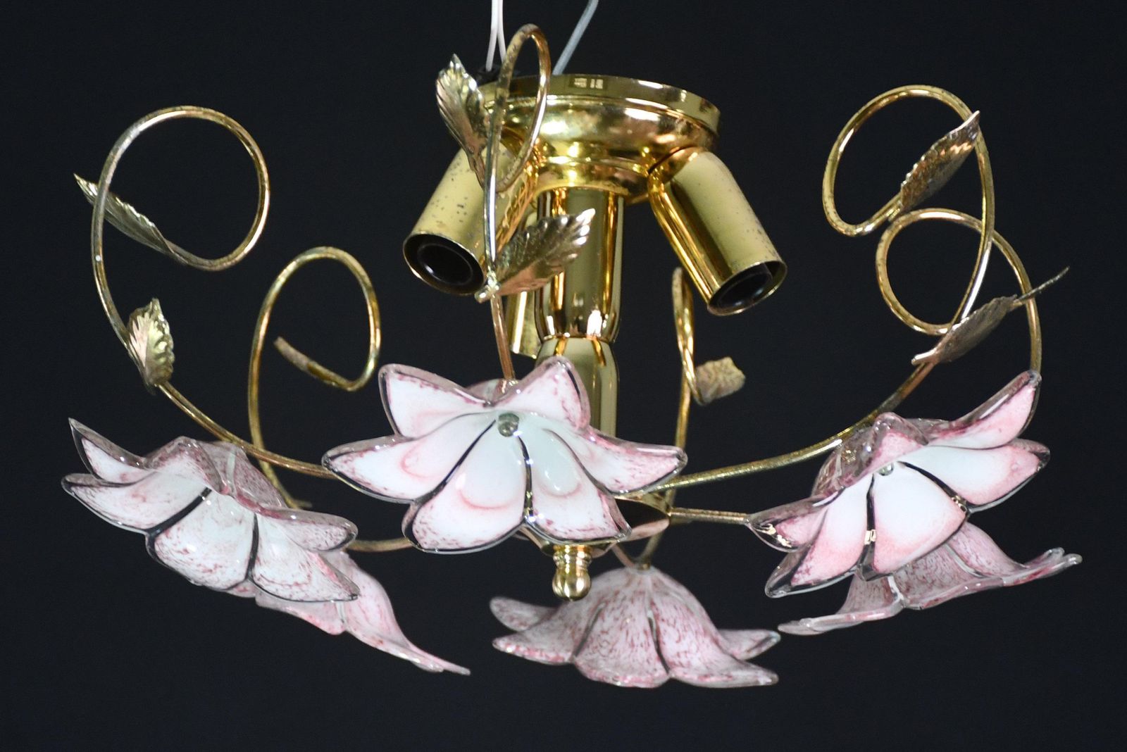 1862.0 Set Of 3 Charming Murano Vintage Ceiling Light Pink Flowers, 1970s photo