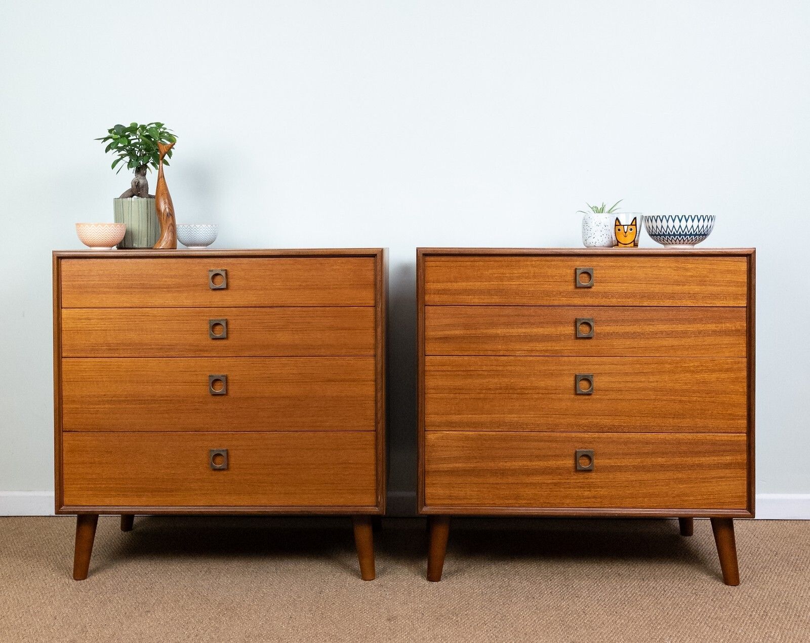 Pair Of Refinished Vintage Teak Mid Century Teak G Plan Form 5 Chest Of Drawers