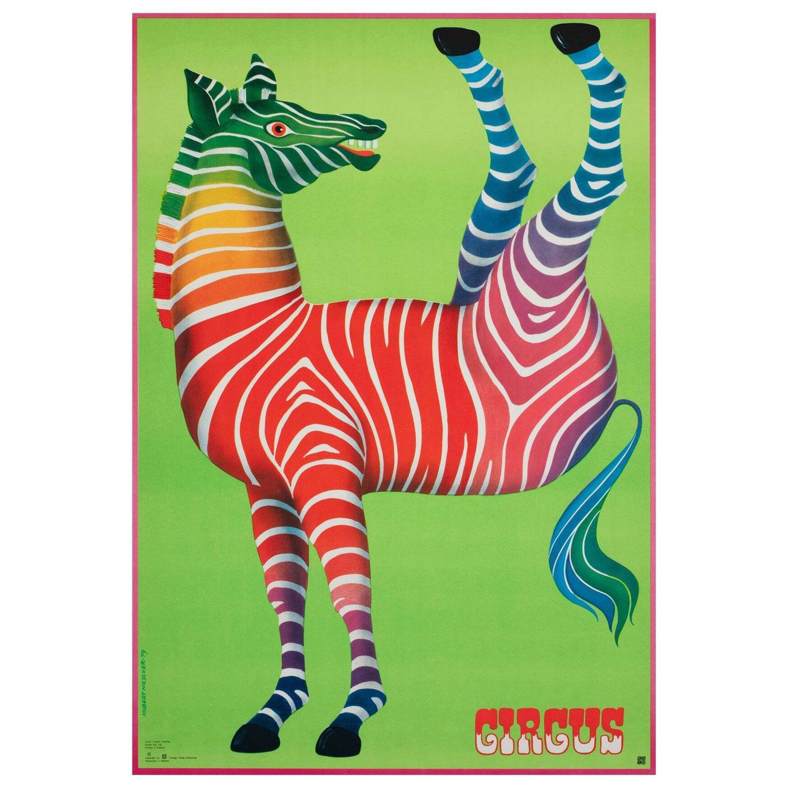 Cyrk Zebra Acrobat 1979 Polish Circus Poster, Hubert Hilscher