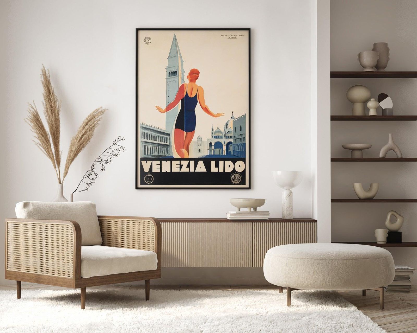 Affiche de voyage publicitaire ENIT, Venice Venezia Lido, vers 1930, Italie photo furniture