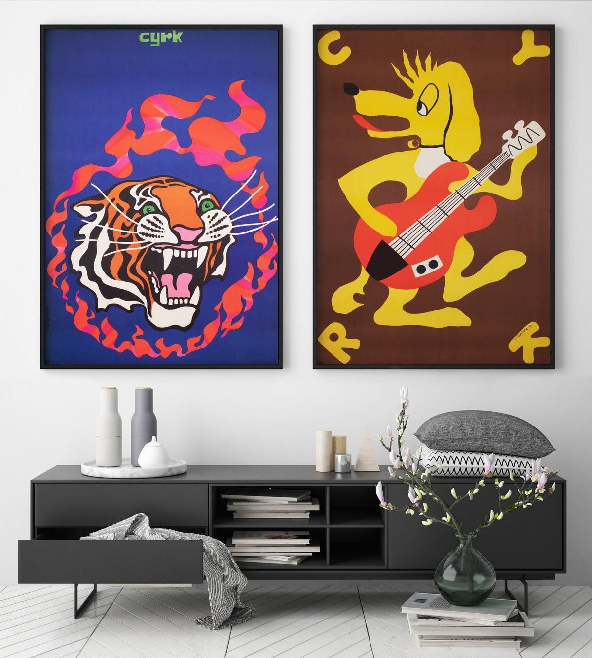 Affiche de cirque polonaise Cyrk Fire Tiger, 1970, Tadeusz Jodlowski photo furniture