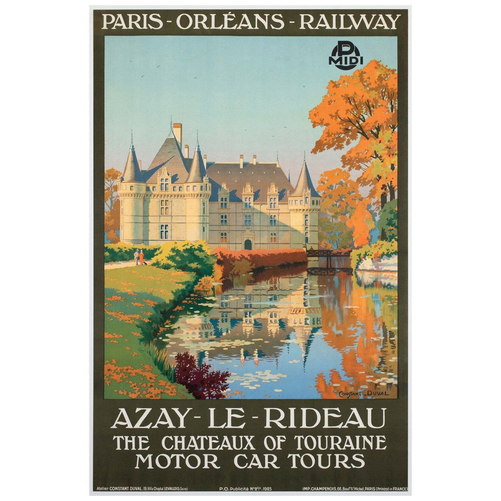Affiche publicitaire de voyage Chateau D'Azay Le Rideau vers 1925, Contant Duval