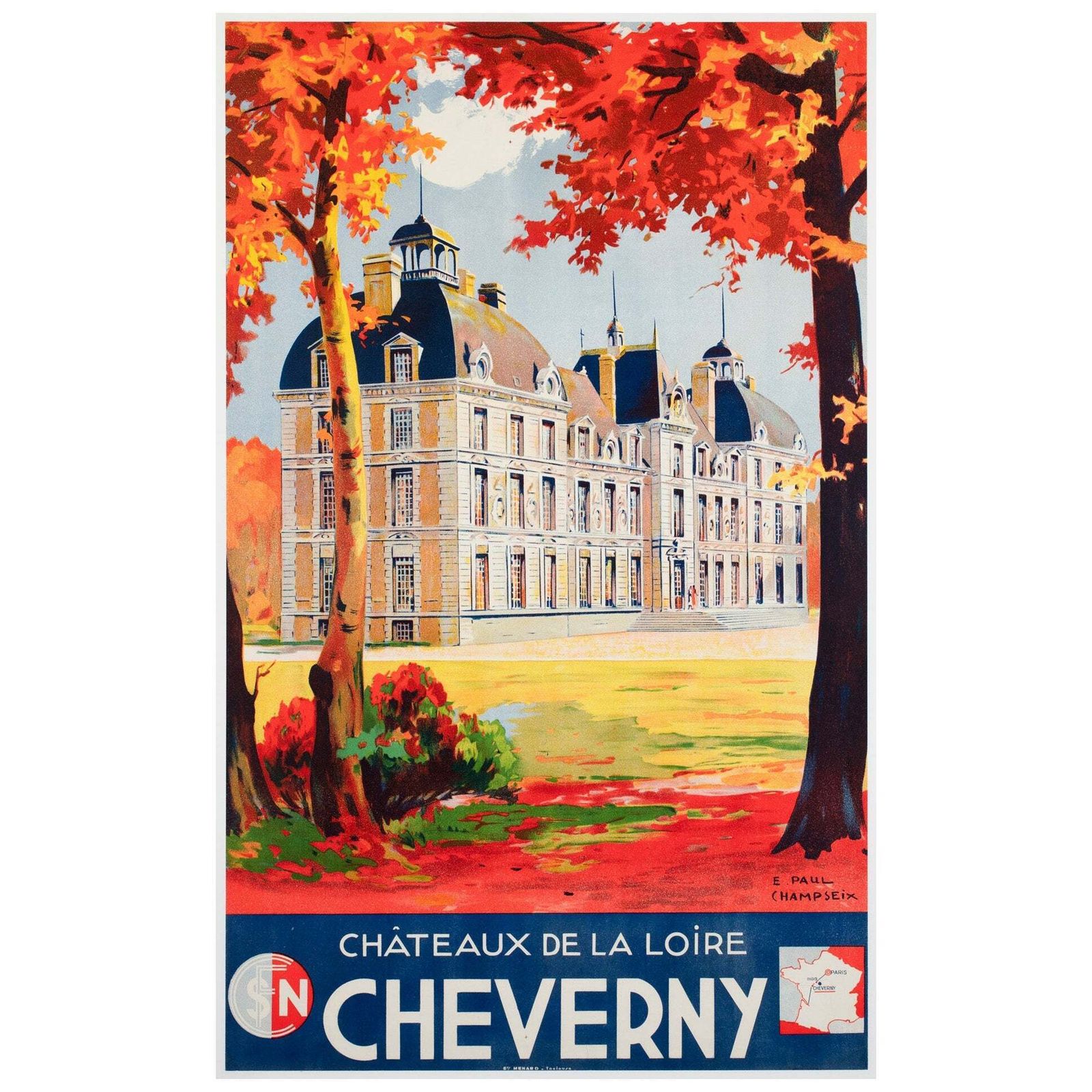 Affiche publicitaire SNCF pour Cheverny, C1937, par E. Paul Champseix