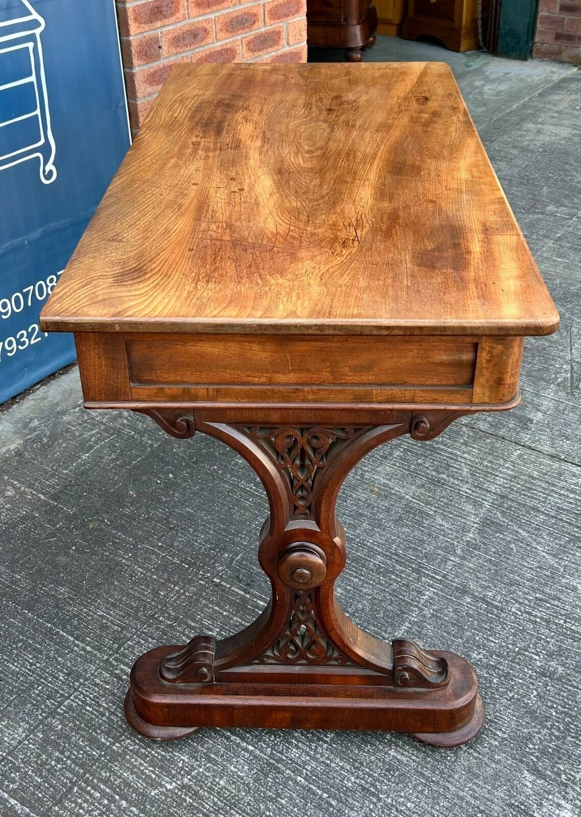 Antique Victorian Mahogany & Walnut Console Table Desk Pugin Gothic Revival photo furniture