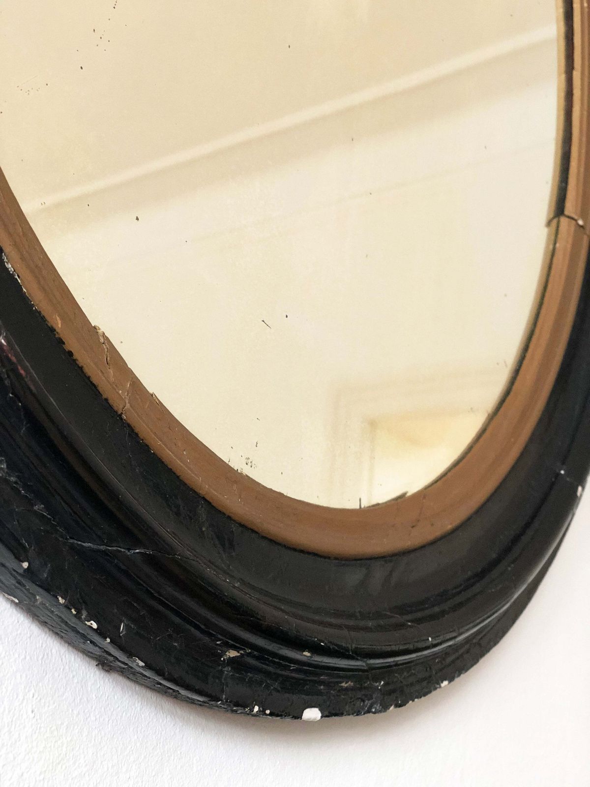 Large Antique French Louis Philippe Oval Mirror – Black And Gold, Late 19th Century photo Home Decor