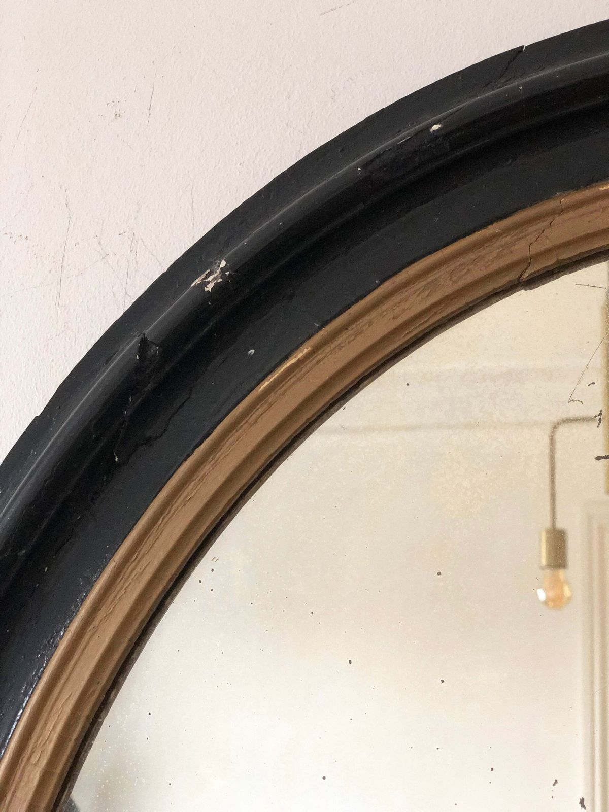 photo furniture Large Antique French Louis Philippe Oval Mirror – Black And Gold, Late 19th Century
