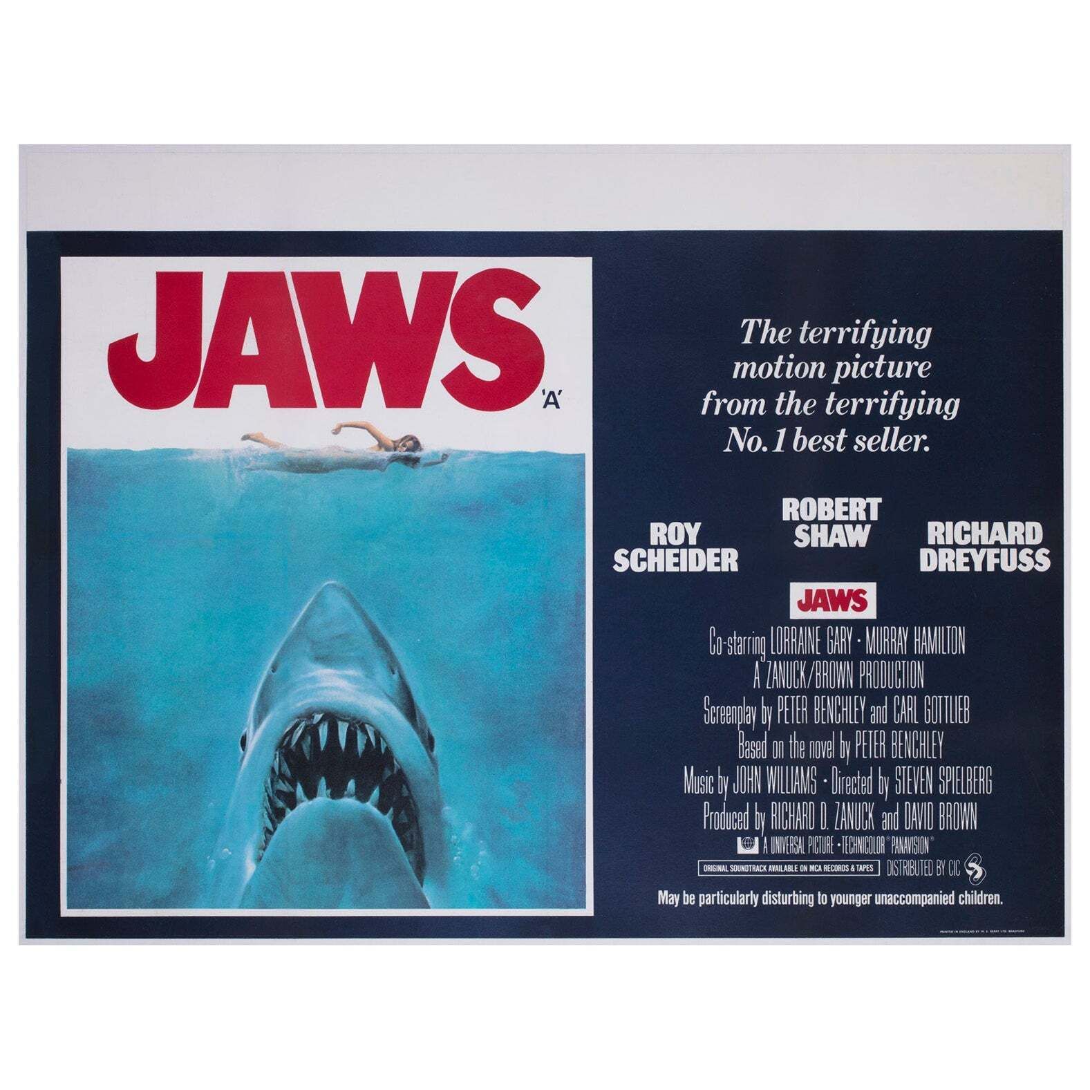 Jaws 1975 Uk Quad Film Poster, Roger Kastel