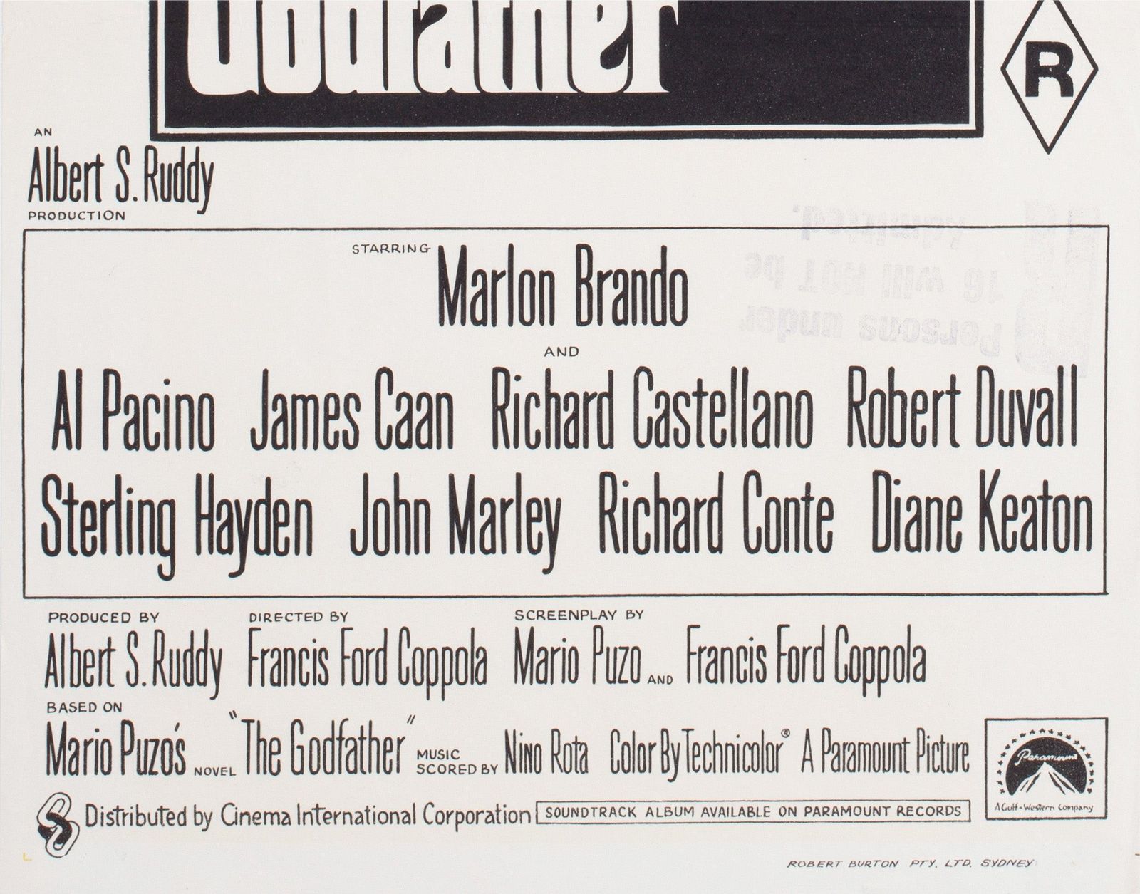The Godfather 1972 Australian Daybill Film Poster Fujita photo 861.0