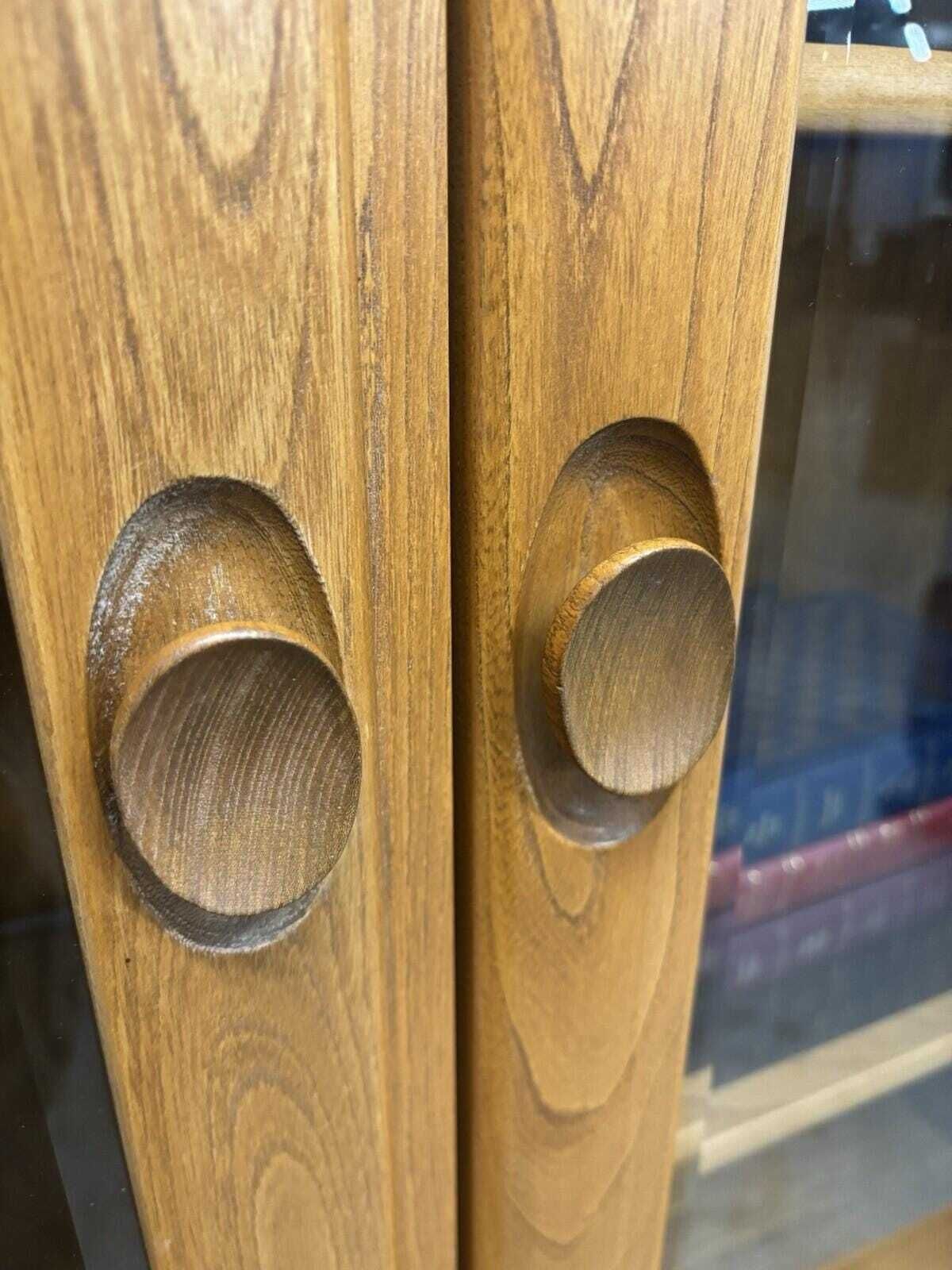 Ercol Windsor Elm Sideboard With Glazed Display Top On Castors – Vintage Cabinet photo Furniture