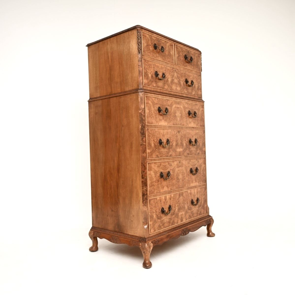 Furniture Antique Burr Walnut Chest On Chest Of Drawers photo