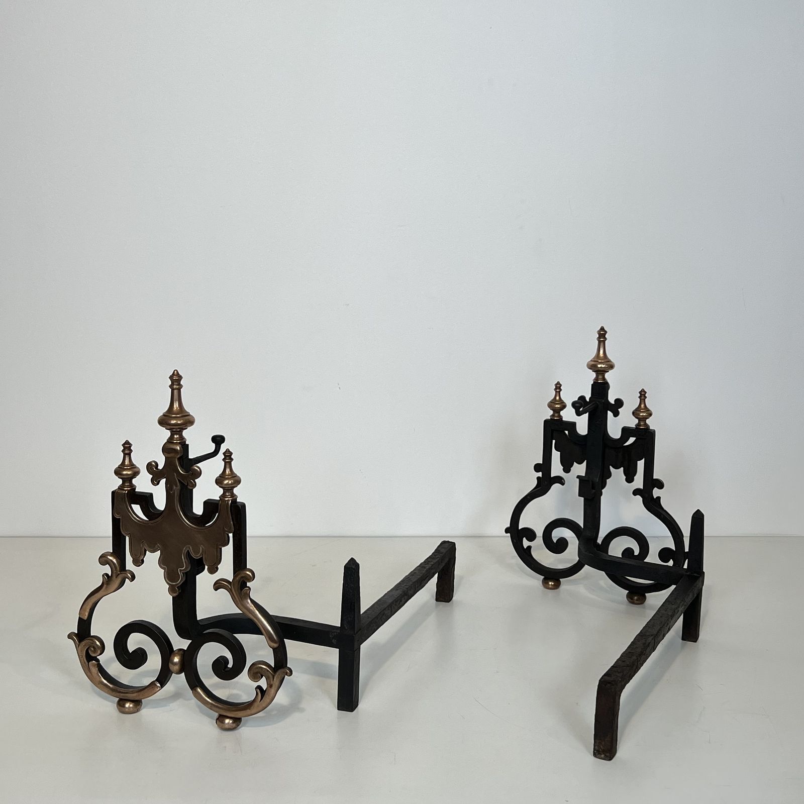 Important Pair Of Wrought Iron And Copper Andirons photo Home Fixtures
