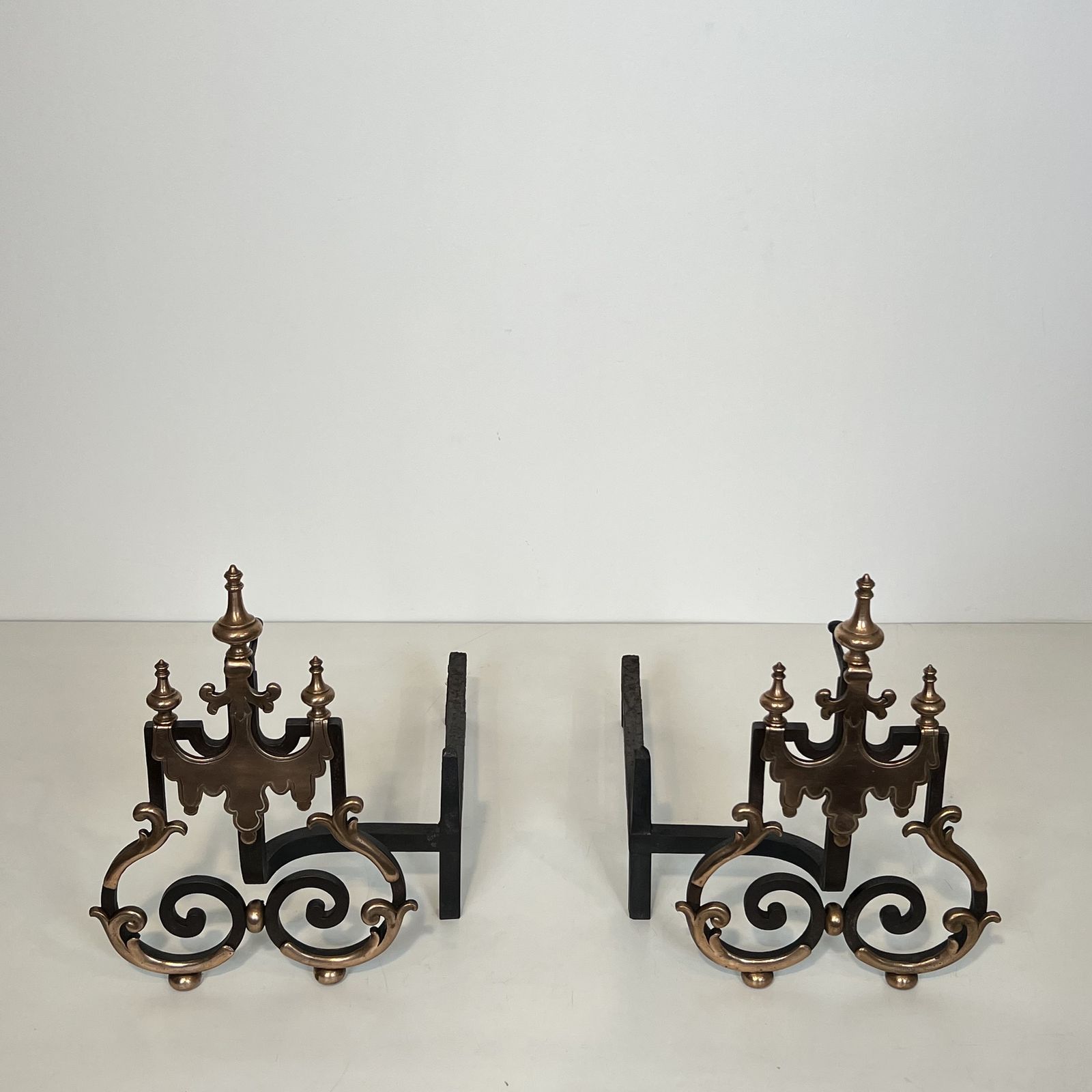 Important Pair Of Wrought Iron And Copper Andirons photo buy