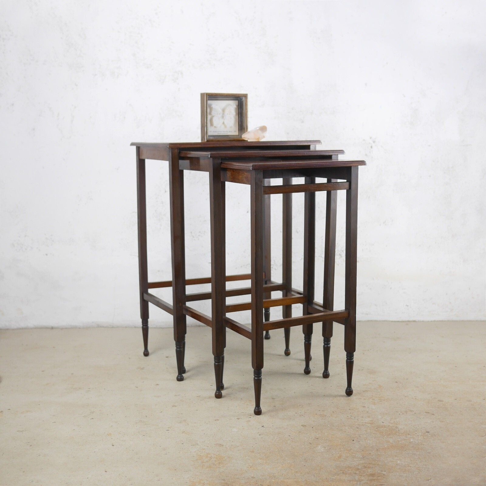 Antique Nest Of 3 Walnut Tables English Inlaid Occasional Edwardian #103131 photo for sale