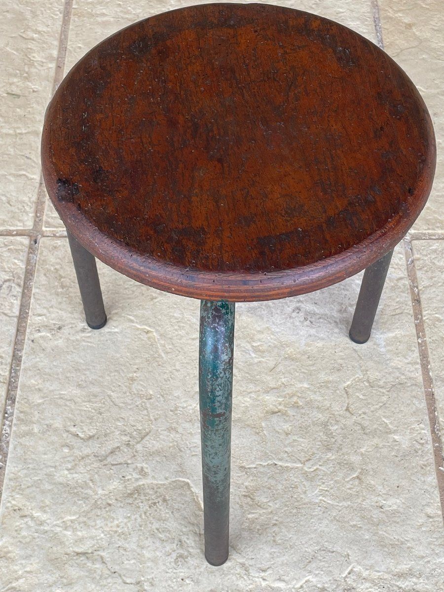 Mid Century, Vintage Tripod Stool In The Style Of Jean Prouvé, 1940s photo for sale