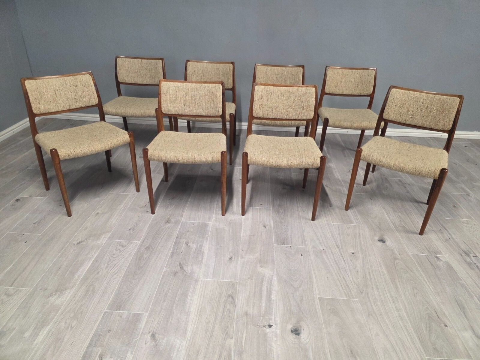 Set Of 8 Danish Rosewood Mid Century Dining Chairs By Niels Otto Moller