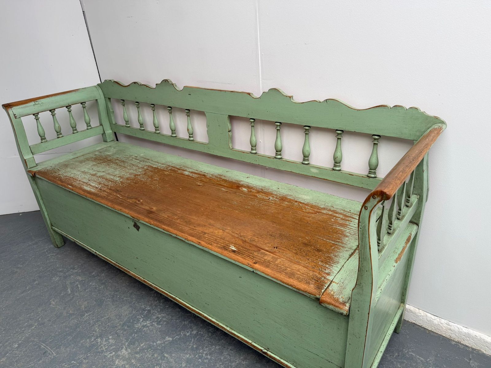 The Best Ever Painted Green Early Georgian Original Hungarian 3 Seater Bench photo furniture