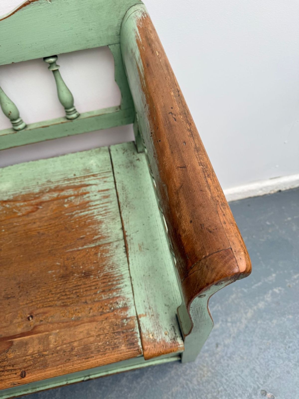 The Best Ever Painted Green Early Georgian Original Hungarian 3 Seater Bench photo buy
