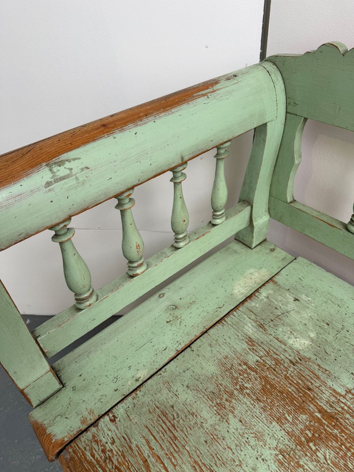 The Best Ever Painted Green Early Georgian Original Hungarian 3 Seater Bench photo vintage