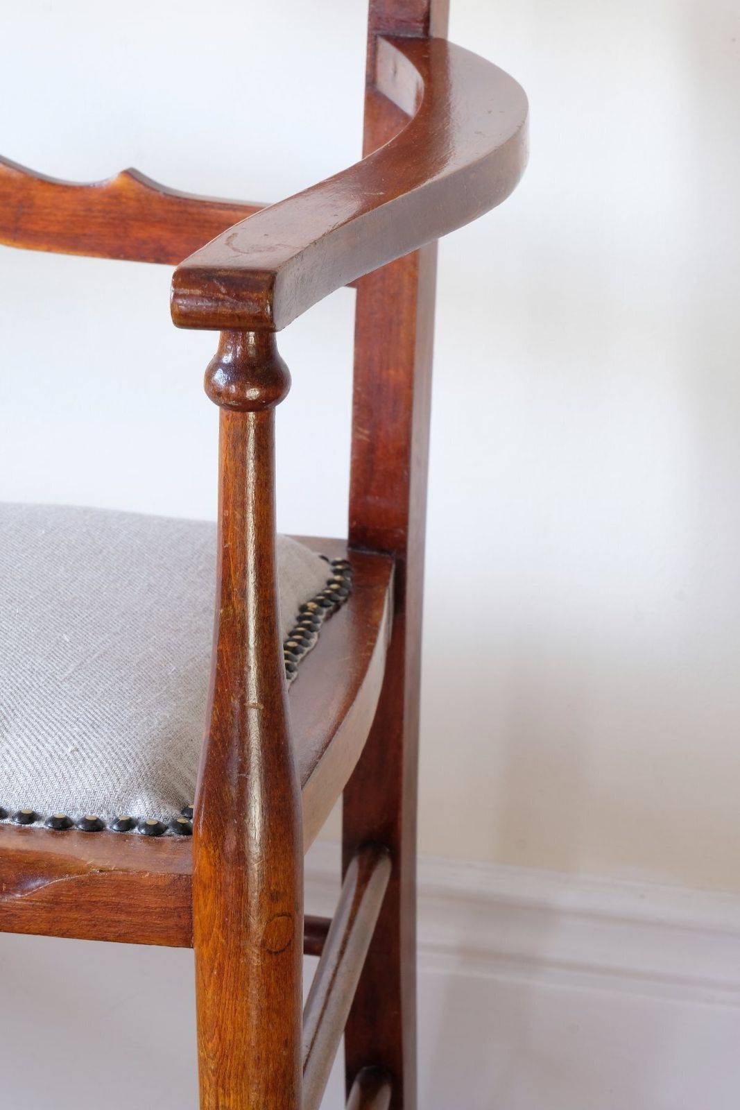 19th Century English Beech Ladder Back Bench With Horsehair Seat photo vintage